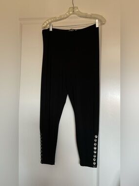 Sympli Black Stretch Leggings with Silver Button Trim
